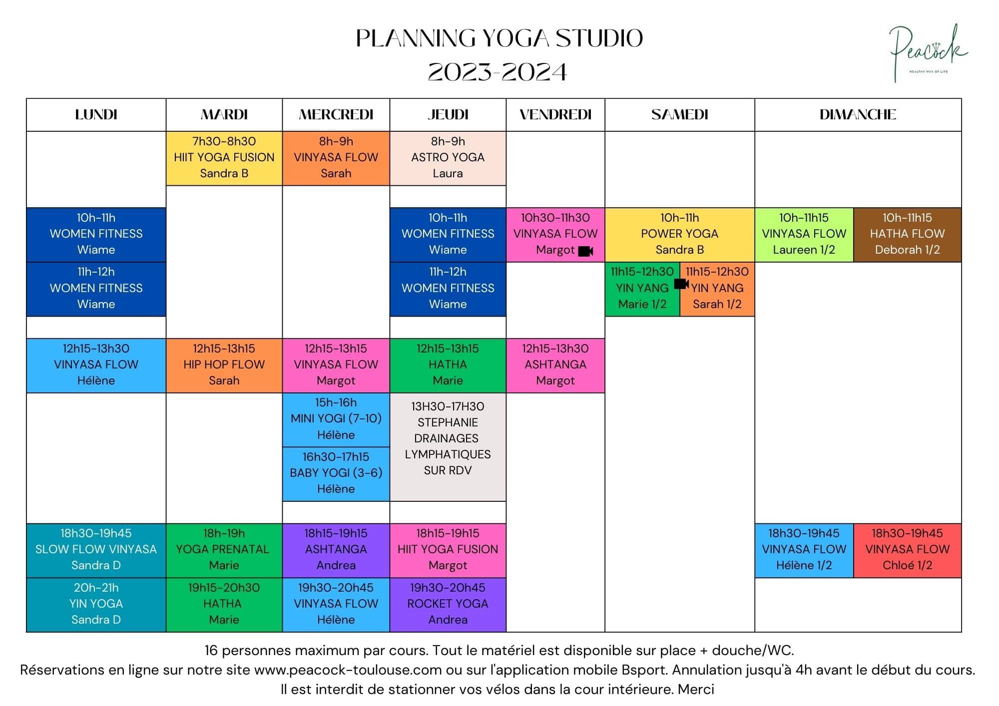 planning yoga Toulouse peacock